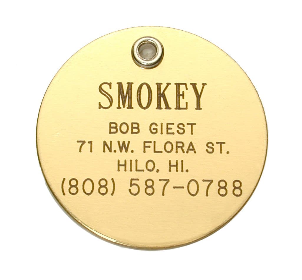 Round Shaped Dog Cat Pet ID Tag Custom Engraved Brass 3 Sizes to Choose from (Message Seller with Engraving Information)