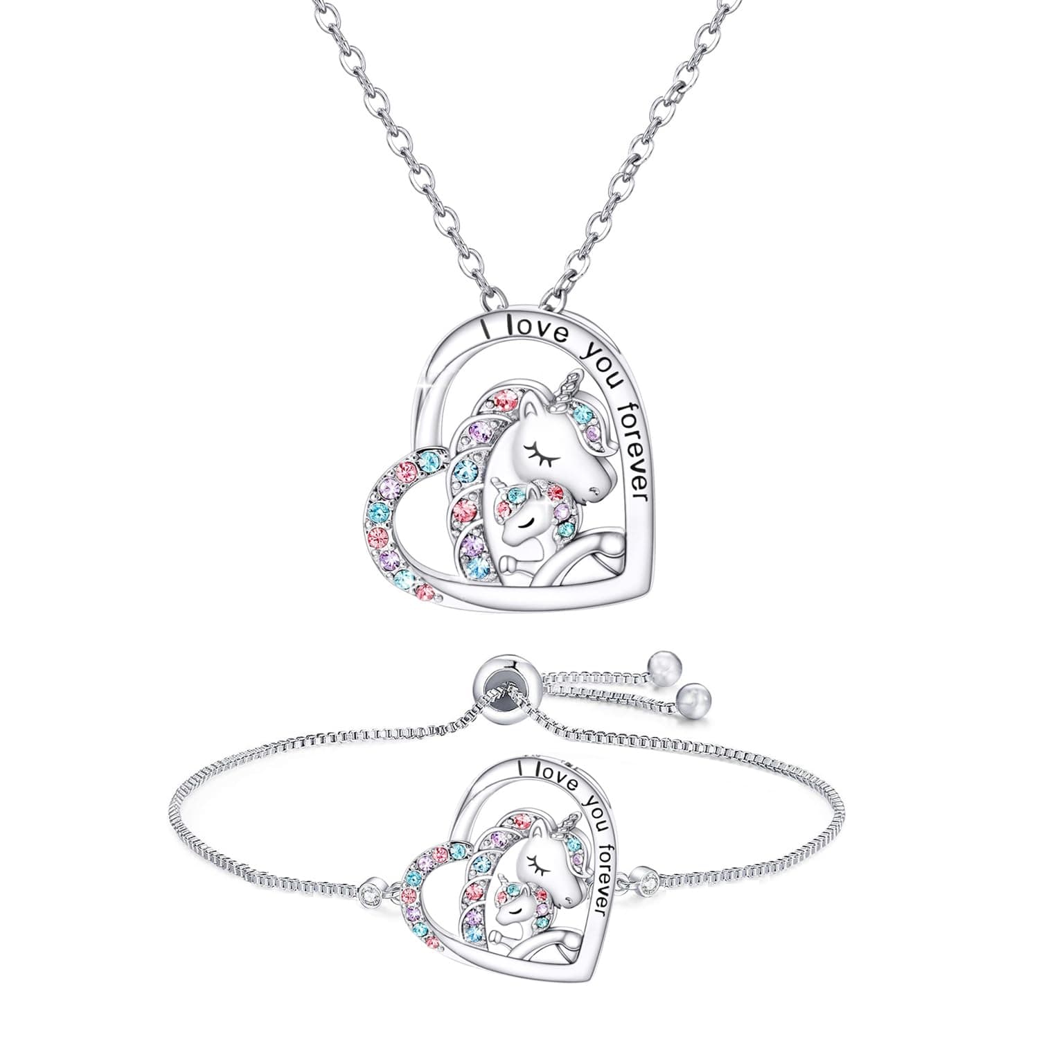 M&Ostyle I Love You Forever Jewelry Set for Girls Necklace and bracelet Crystal Heart Pendant Necklaces Gifts For Girls Daughter Granddaughter Niece Birthday Christmas