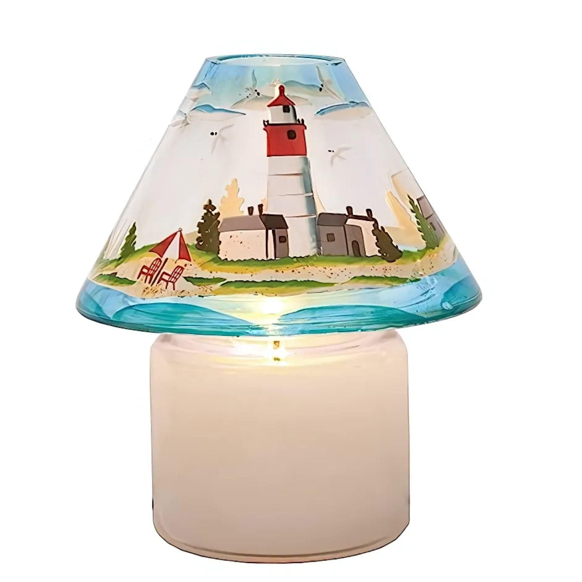 Hand-Painted Seashore Scene Jar Candle Shades, Multicolor, 4 Inch Tall - Set of 4