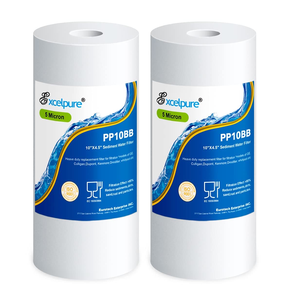 EXCELPURE Whole house Sediment Water Filter 10" x 4.5" (5 micron)Compatible with Culligan RFC-BBSA , WFHD13001B, GXWH35F, GXWH30C, 3M Aqua-Pure AP817,Whirlpool WHKF-GD25BB (2 PACK)