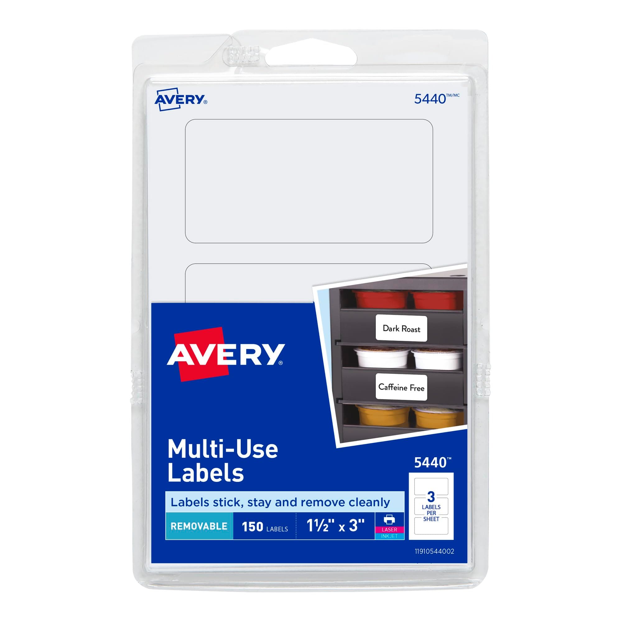 Removable Print or Write Labels, 1.5 x 3 Inches, White, Pack of 150 (5440)