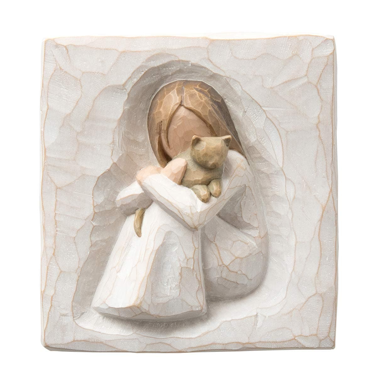 Willow Tree Comfort, an Embrace of Comfort and Love, an Expression of Friendship and Love of Cats in Carved Bas-Relief, Sculpted Hand-Painted Plaque