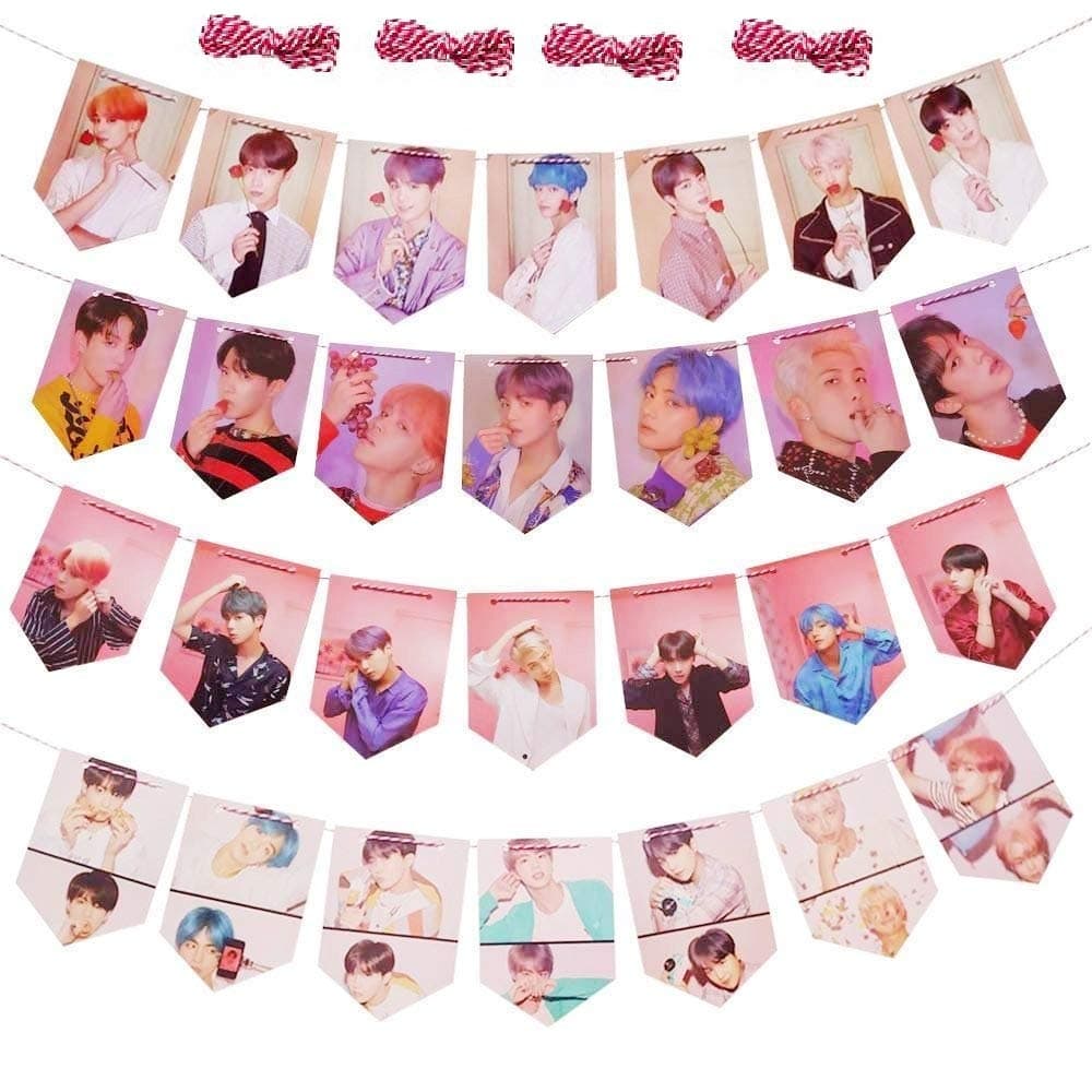 28PCS Map of the Soul: Persona Banner Hanging Flag with 4 x 2 Meter String Perfect for Birthday Party Home Decor