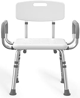 HOMLAND Shower Chair for Inside Shower with Arms and Back, 500 lbs Heavy Duty Shower Seat for Bathtub, Height Adjustable Safety Bath Seat for Elderly, Adults, Handicap and Disabled, White