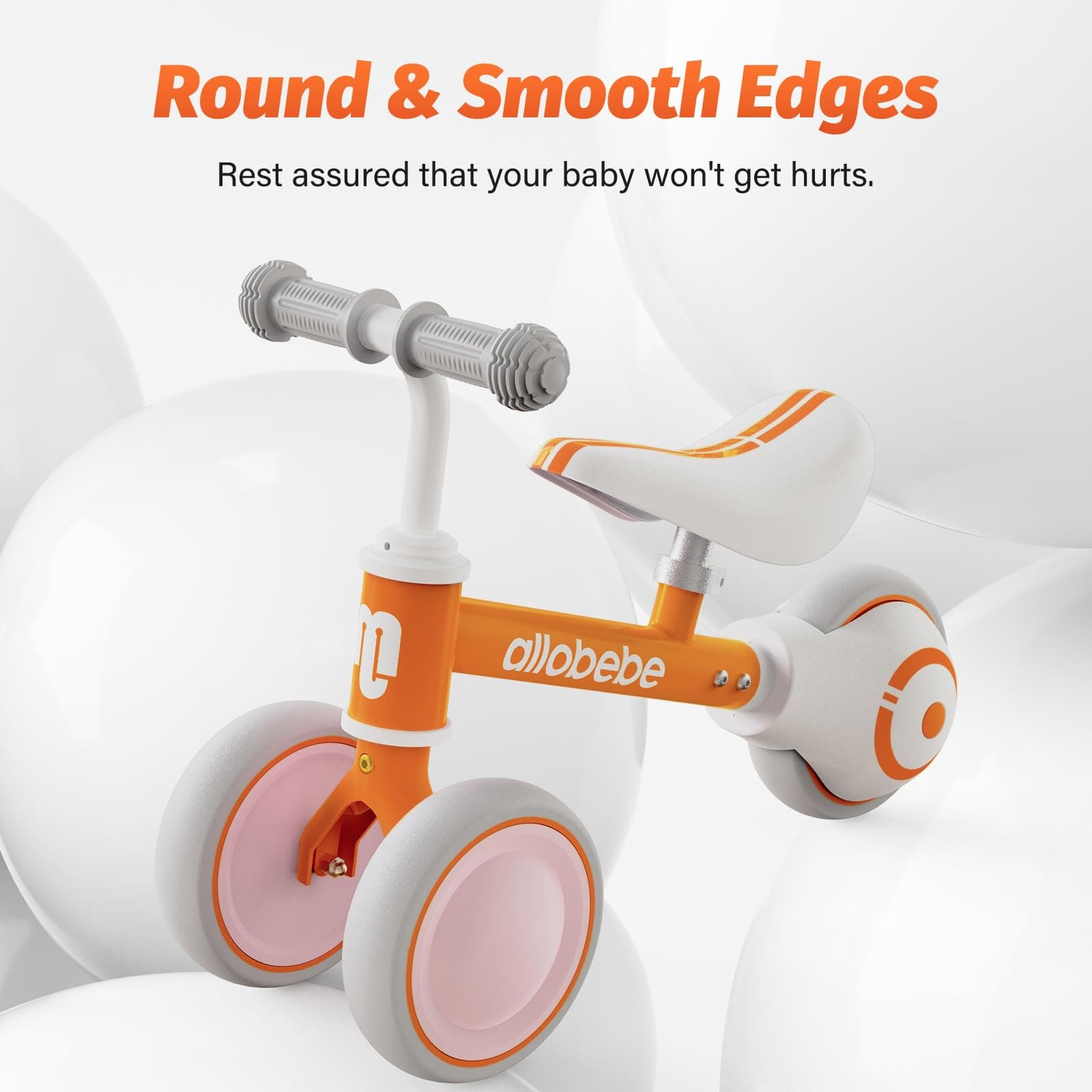 allobebe Baby Balance Bike, Cute Toddler Bikes 12-36 Months Gifts for 1 Year Old Girl Bike to Train Baby from Standing to Running with Adjustable Seat Silent & Soft 3 Wheels