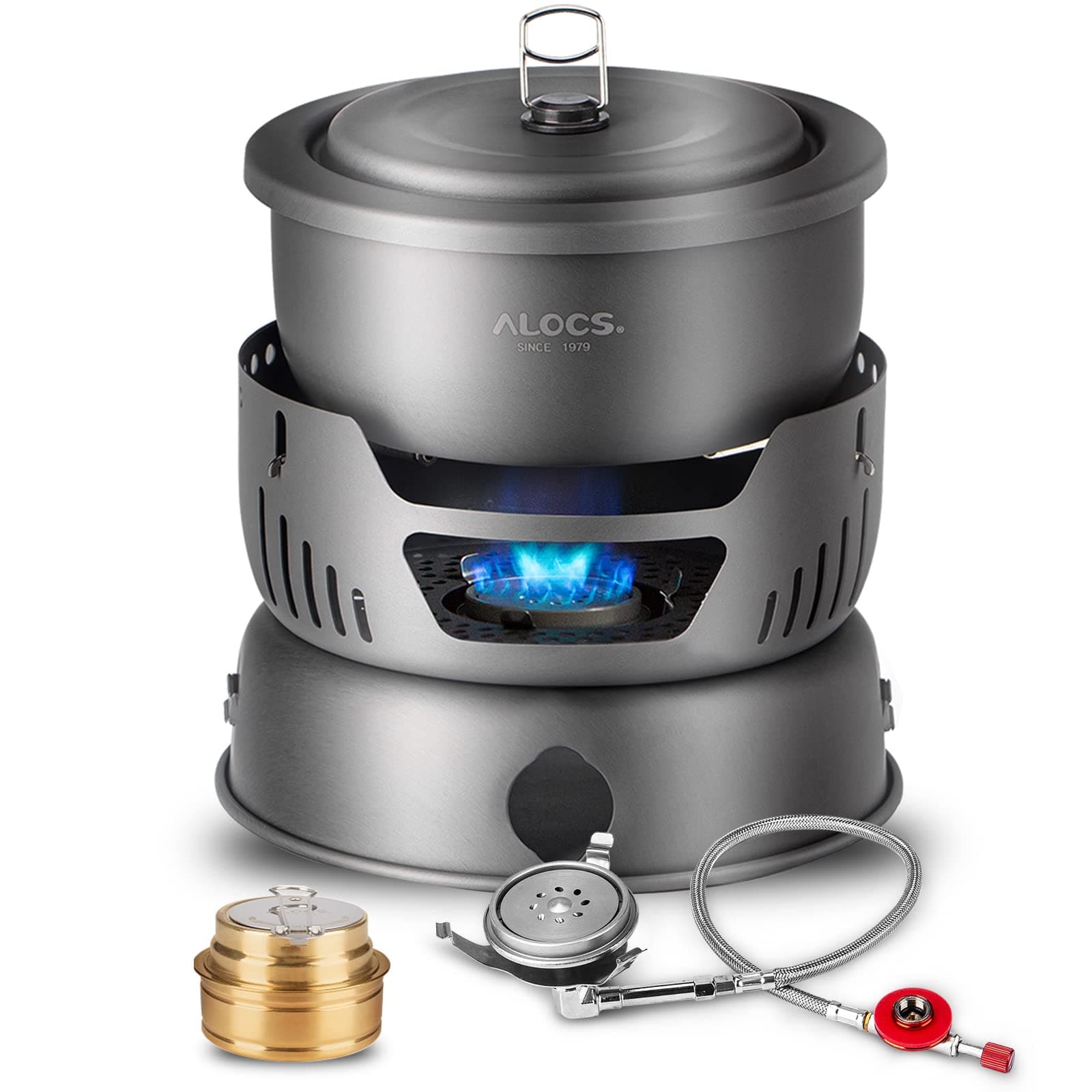 Alocs Camping Cookware Set, 11 Piece, Pots and Pans Set, Backpacking Mess Kit, Lightweight, Dark Grey, Aluminum, Copper