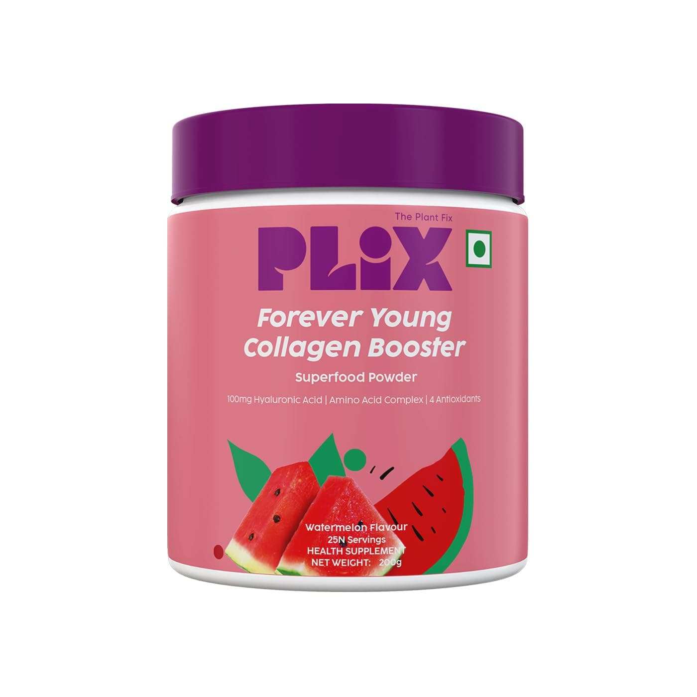 PLIX- THE PLANT FIX Collagen Booster Powder with 100mg Hyaluronic Acid | Plant-based formula | Vitamin C | No added sugar | Helps support skin health