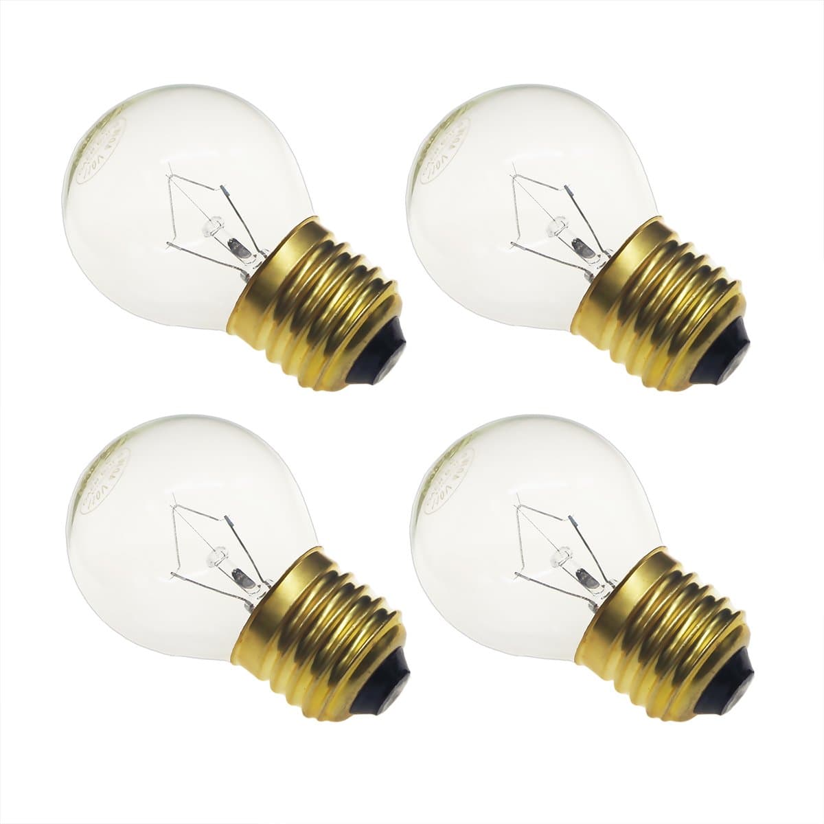 40 watt Appliance Oven Light Bulb - High Temp - 120v Clear - 415 Lumens - E26/E27 Medium Brass Base - G45 4-Pack
