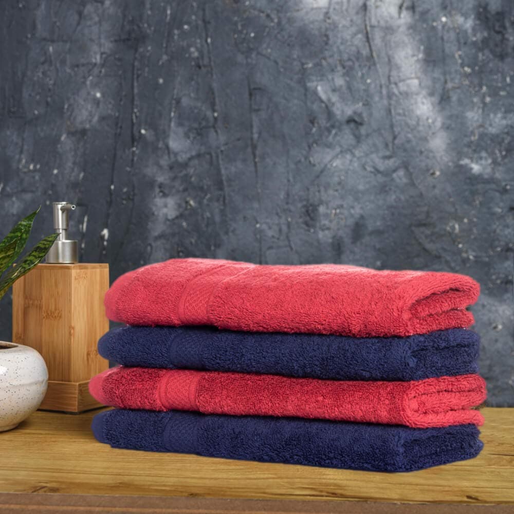 Wakefit 500 GSM Terry Cotton Soft Absorbent Hand Towel Set of 4 (Chilli Pepper, Navy Blue)
