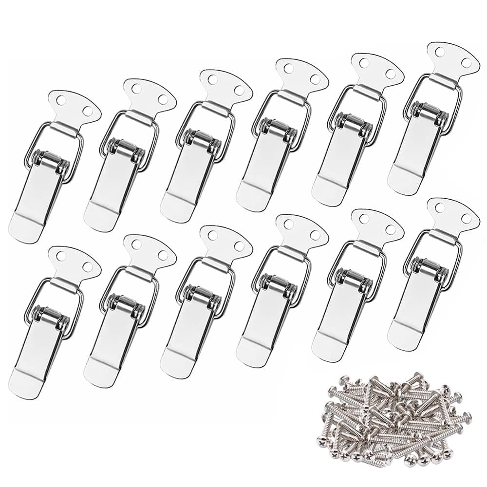 12Pcs Stainless Steel Spring Loaded Toggle Latches with 48Pcs Mounting Screws, AUHOKY Case Box Chest Trunk Latch Catches Hasps Clamps (72mm Overall Length)