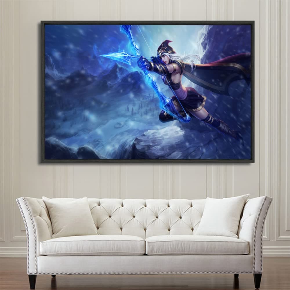 Xtreme Skins Designs Print Black Wood Floater Framed Canvas Wall Art Decoration Poster (60x45 Inch) - league of legends ashe the frost archer