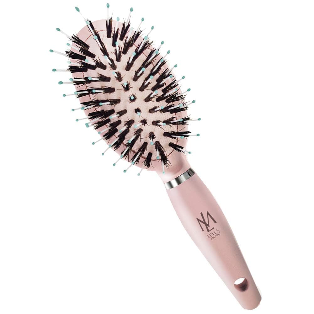 Leyla Milani Small Pink Hair Brush - Mini Miracle Brush Human Hair Detangler Travel Brushes for Sensitive Scalp, Detangling, Volumizing, Nylon Boar Bristle, Best Paddle Brush for Women, Kids