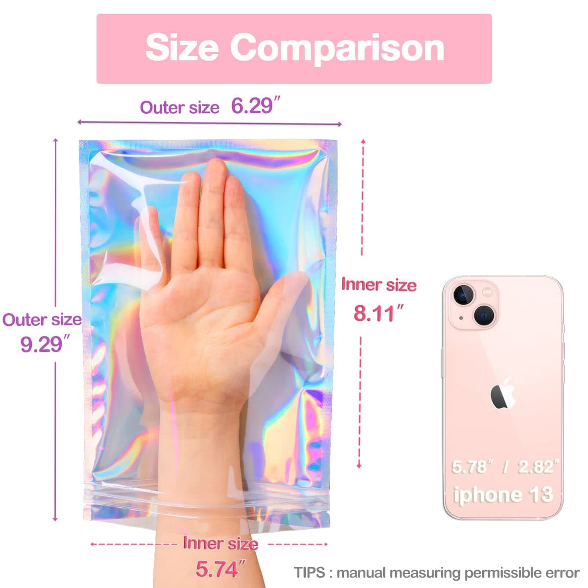 Trunple Smell Proof Bags & Resealable Foil Pouch Sample Bag [100 PCS ] Great for Party Favor Food Storage (Holographic Color) (6x9 Inch)