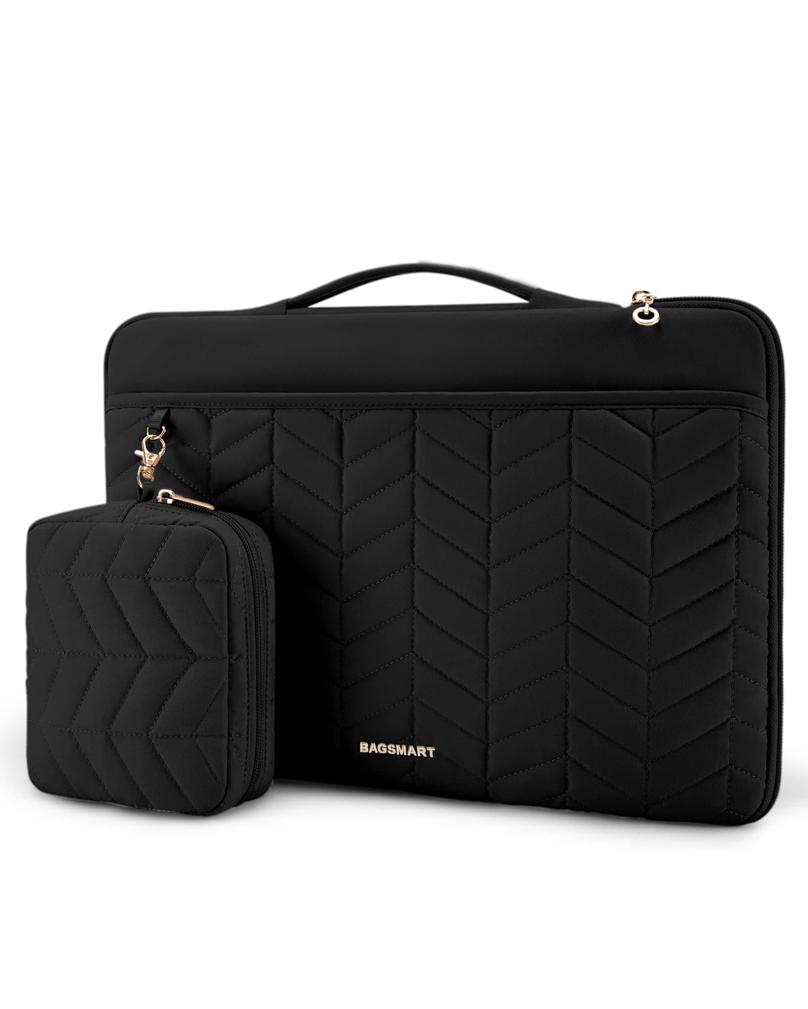 BAGSMART 15-15.6 Inch Laptop Case Sleeve for Women, Puffy Shockproof Laptop Bag with Accessories Pouch and Handle, Lightweight Computer Case Compatible with Dell, HP, MacBook Air/Pro, Rich Black