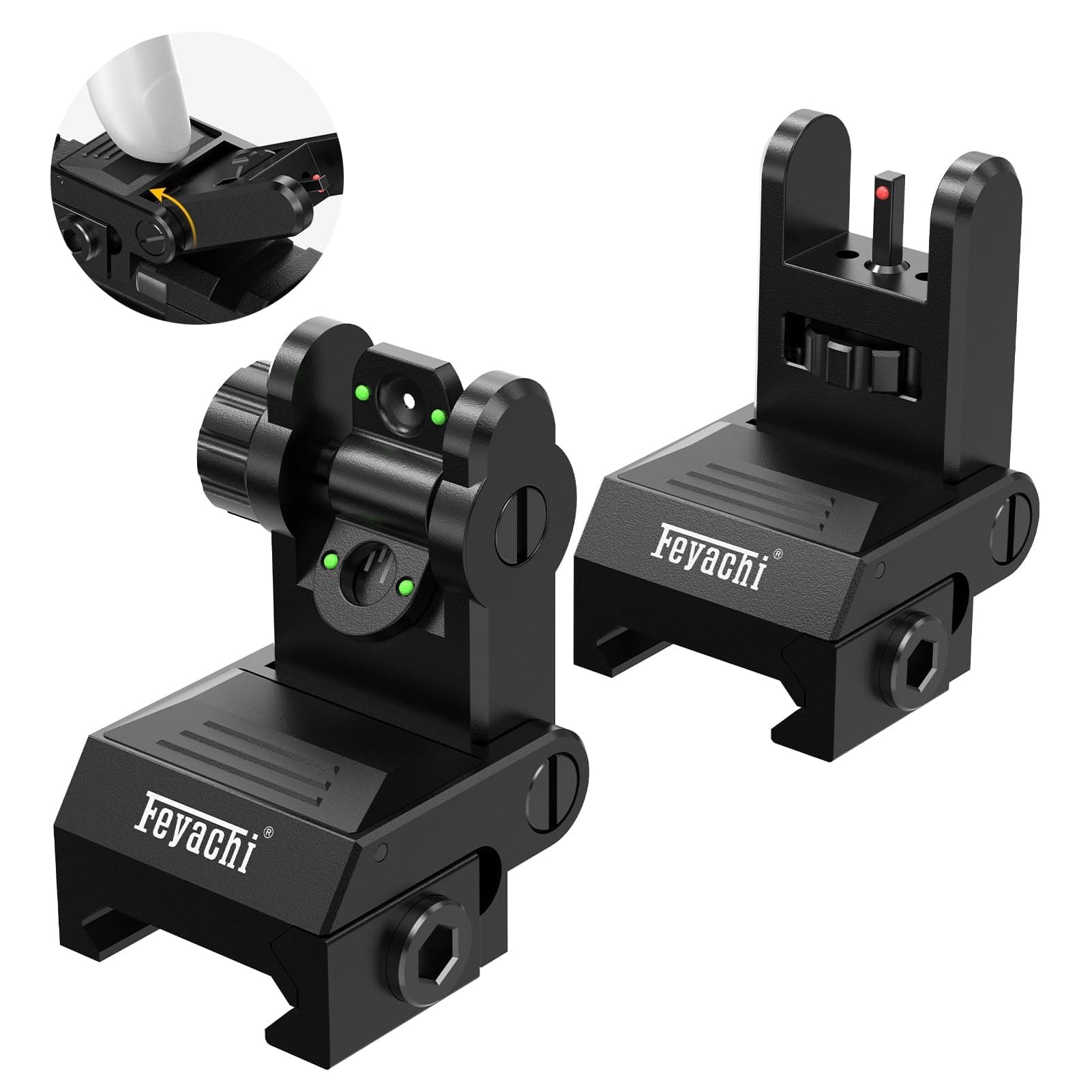 Feyachi Flip Up Fiber Optics Iron Front and Rear Backup Sight with Green Red for Picatinny Rail