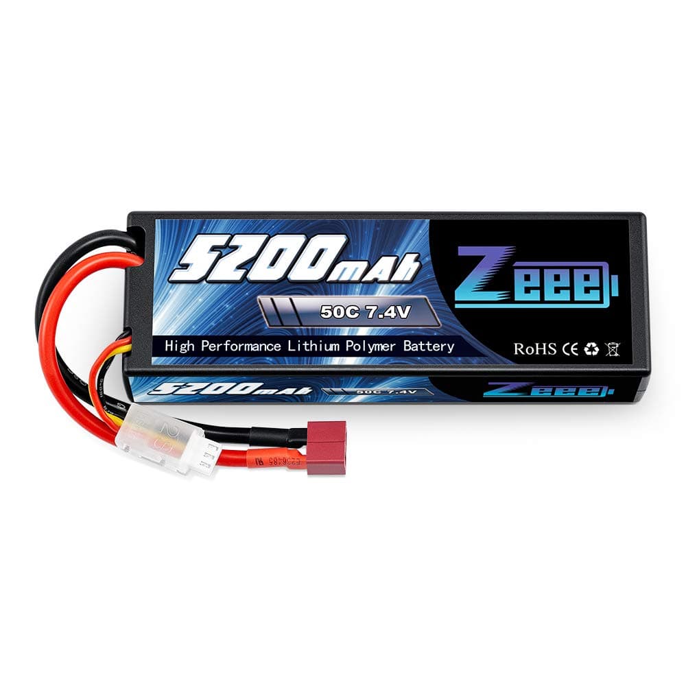 Zeee 2S Lipo Battery 7.4V 5200mAh 50C Hard case Battery with T Plug for RC Truck RC Truggy RC Heli Airplane Drone FPV Racing
