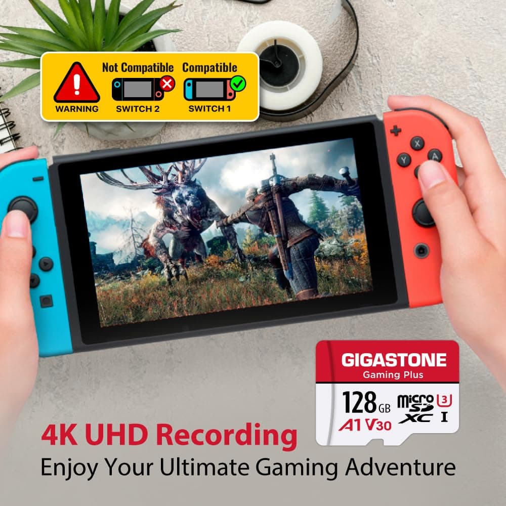 【For Switch 1 Only】GIGASTONE Micro SD Card 128GB 5-Pack, Gaming Plus, MicroSDHC Memory Card for Nintendo-Switch 1, Full HD Video Recording, UHS-I U1 A1 Class 10, up to 100MB/s, with SD Adapter
