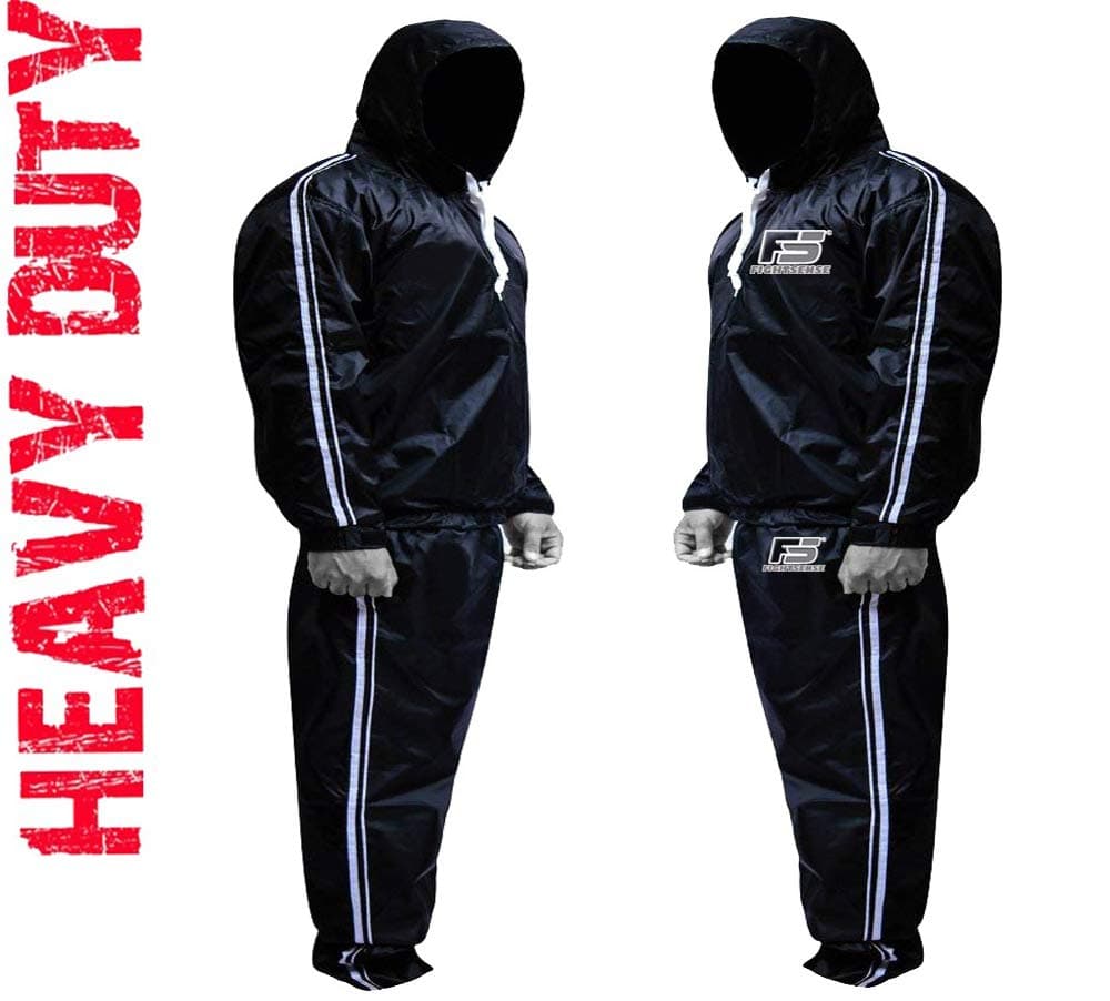 FIGHTSENSE FS MMA Sauna Sweat Suit Track Weight Loss Slimming Fitness Gym Exercise Training Added Hood Color White Anti-Rip (Large)