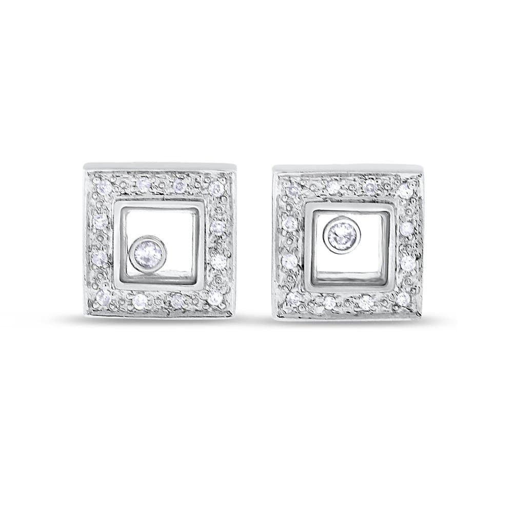 0.20 CT Natural Floating Diamond in Glass Earrings in Solid 14k White Gold