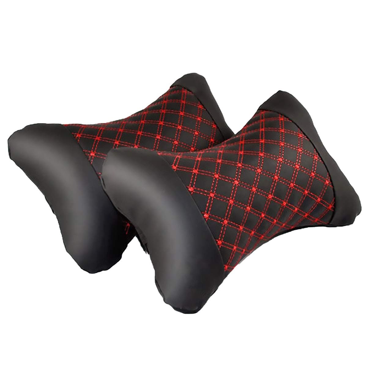 Jiele 2 Pcs Car Headrest,Neck Support Pillow Double Rhombus Pattern Made of Breathable Leather and Comfortable Memory Foam for Car Seat Headrest Support Cushion for Pain (Red)