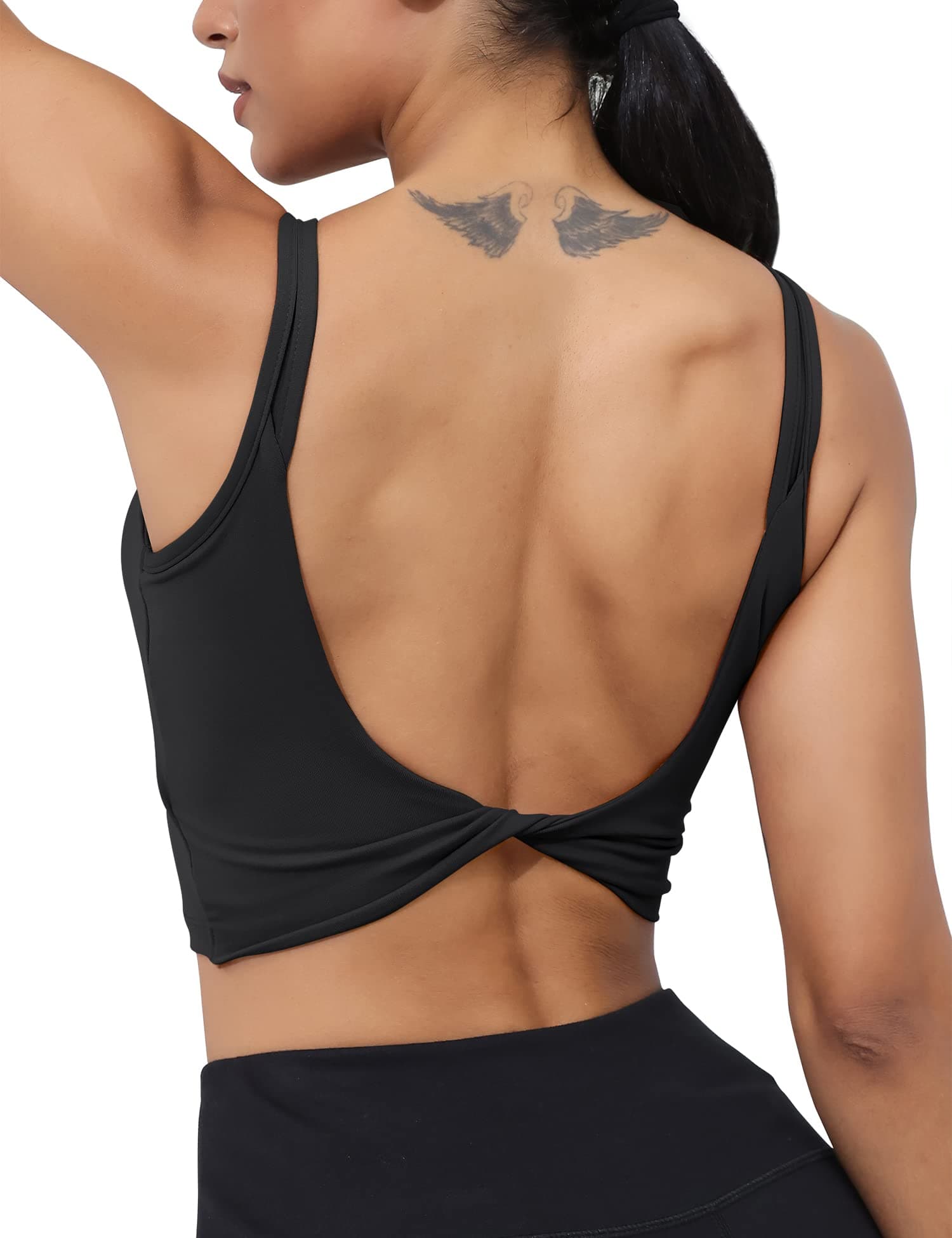 Womens Workout Sports Bras Backless Padded Yoga Tank Tops Crop Twist Low Back Cami Bra for Gym