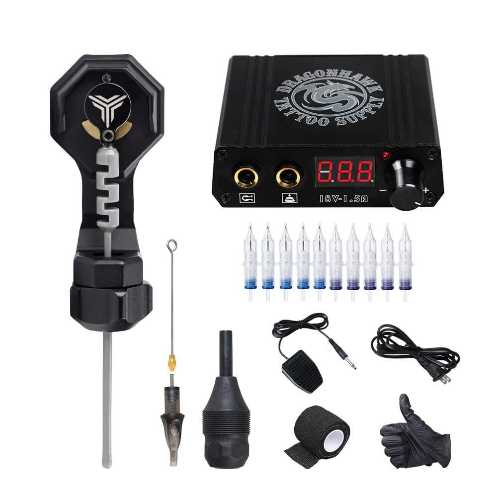 Extreme Tattoo Rotary Machine Complete Kit Power Supply Disposable Grips Cartridges Needles