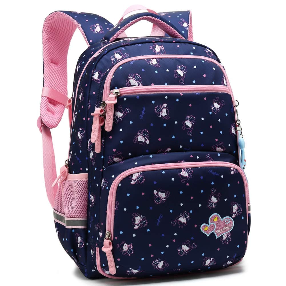 Kid Girls School Backpack with Chest Strap Princess Heart Big Elementary Bookbag