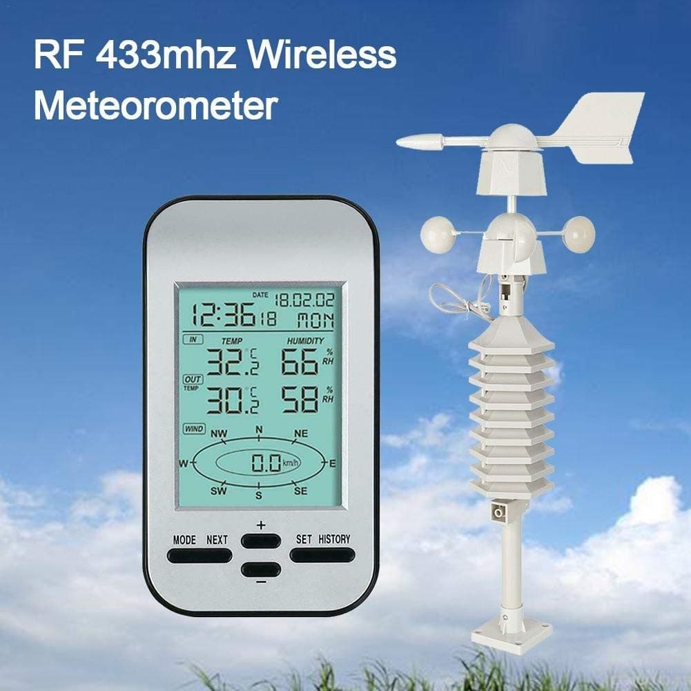 BLK Wireless Weather Station - RF 433mhz Wireless Weather Station Clock Digital Thermometer Wind Speed Direction Sensor Temperature (Color : Natural)