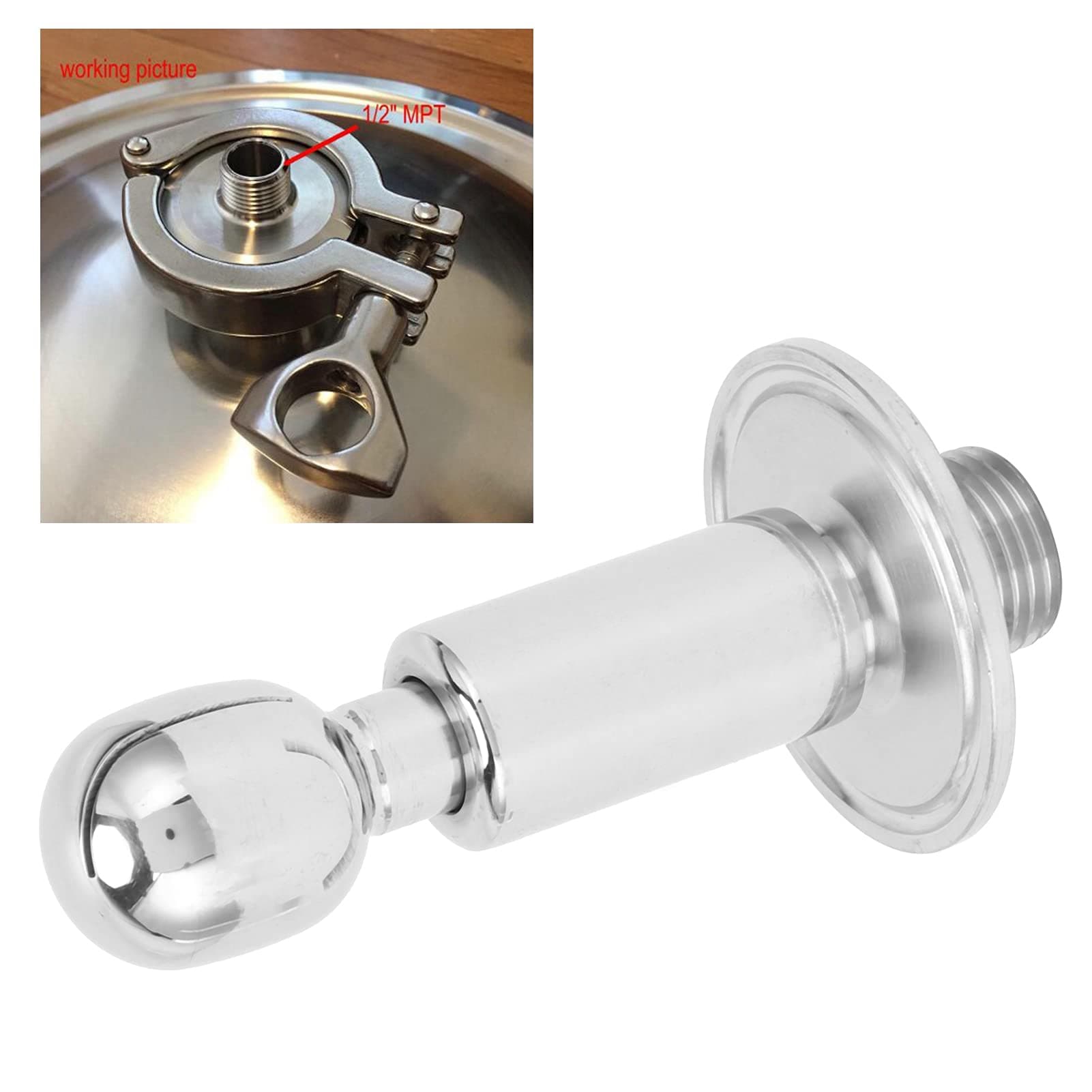 Rotary Spray Ball, 1.5in TC X 1/2in MNPT Micro Stainless Steel Fixed Spray Ball CIP Tank Cleaning Ball Hydraulic Fittings Brewing Equipment