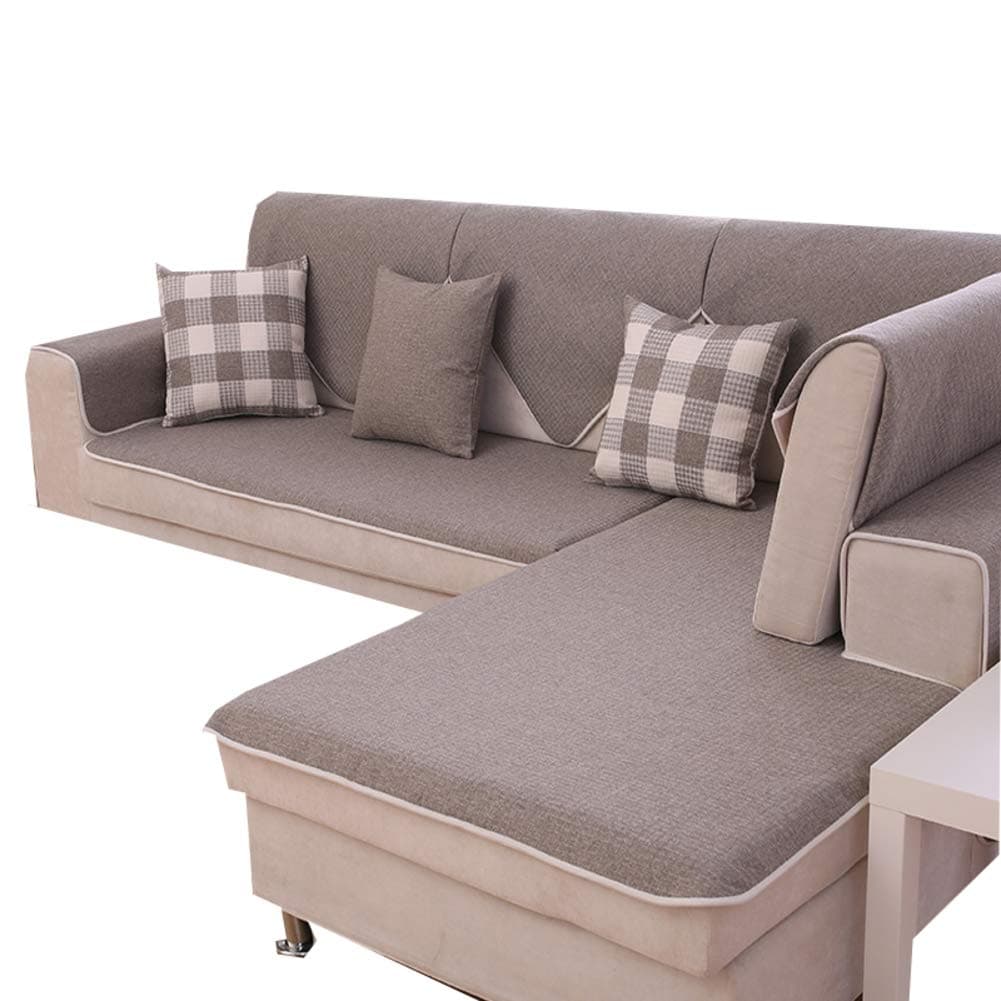 Redsun Cotton Linen Sectional Sofa Cover, Anti-Slip Solid Color Couch Covers Stain Resistant Furniture Protector for Dogs-Gray 90x120cm(35x47inch)(Sold by Piece/Not All Set)