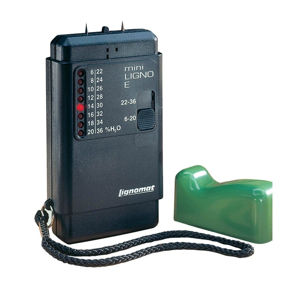 Lignomat Mini-Ligno E Moisture Meter - Precise 6% to 36% Moisture Detection for Hardwood, Softwood, Veneer, Fiberboard & Hardboard - Easy-Read Red LED Indicator, Non-Destructive Testing Technology