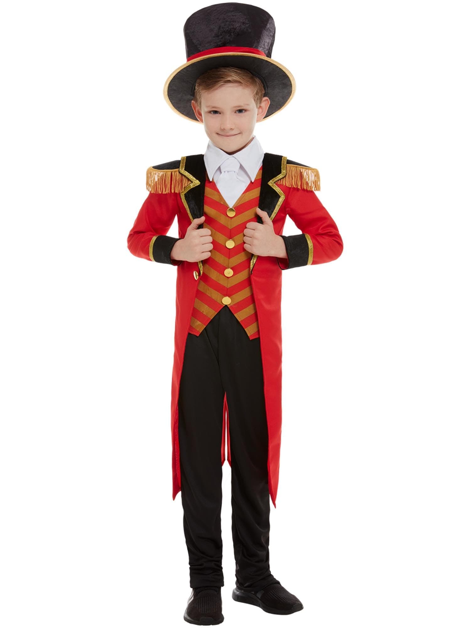 Smiffys Deluxe Ringmaster Costume, Red with Jacket, Mock Shirt, Trousers & Hat, Boys Fancy Dress, Child Dress Up Costumes