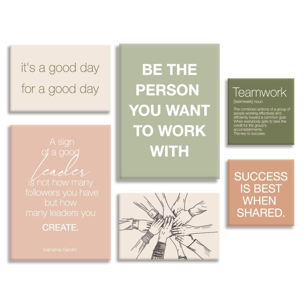 YEOION Office Wall Decor-Motivational Teamwork Office Wall Art Canvas Frame Set of 6-Team Work Leadership Workplace Bulletin Board Break Room Wall Decoration-Teamwork Gifts for Team Leader Boss
