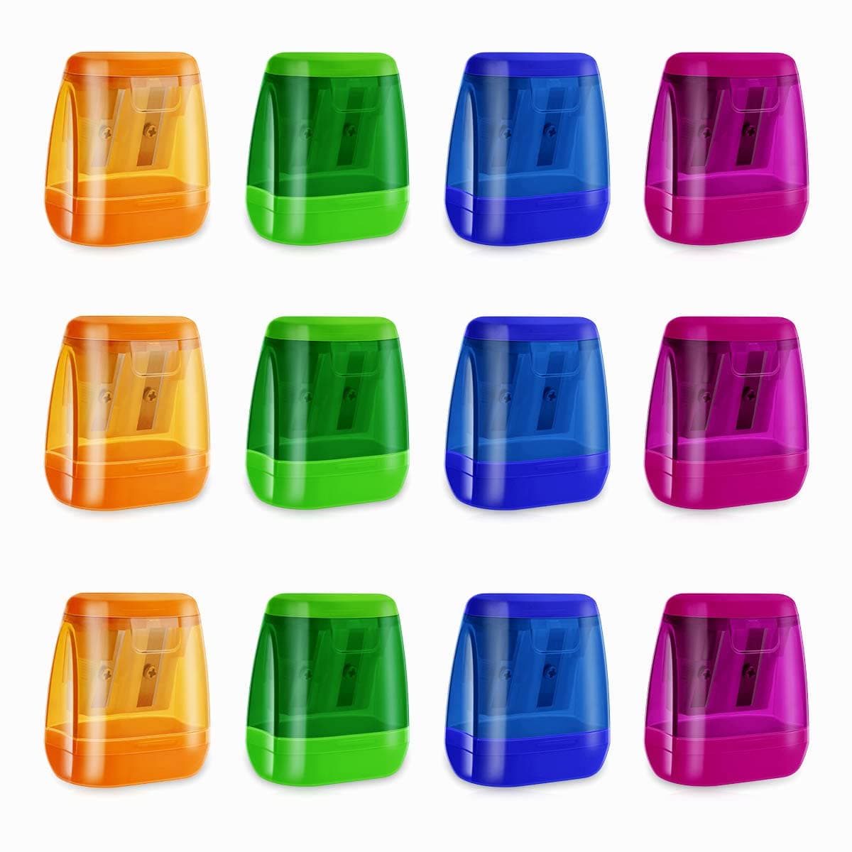 12 Pcs Manual Pencil Sharpener for School Office Home Pencil Sharpeners for Kids with Lid Colored Compact Dual Holes Portable Handheld Plastic Pencil Sharpener for Adults Students Class Home Office