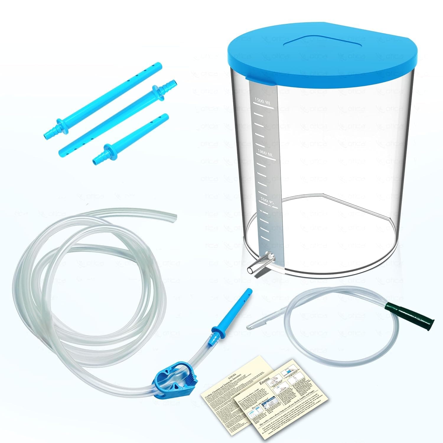 OTICA Reusable Enema Kit 1500ml with 4 Multi Hole Flexible Nozzles and 2 meter Long Tube with Flow Controller Clip Douche Set Home Use for All Age Group