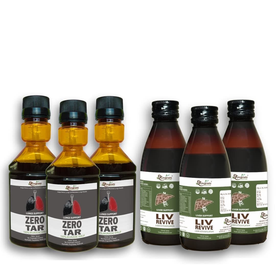 Zero Tar & Liv Revive Syrup, Lungs and Liver Detox - Removes Tar from Lungs and Liver Due to Air Pollution & Smoke, Liver Detox for Fatty Liver, Indigestion and for Healthy Liver Function, A Complete Liver and Lungs Detox Supplement (3 Zero Tar + 3 Liv Revive)