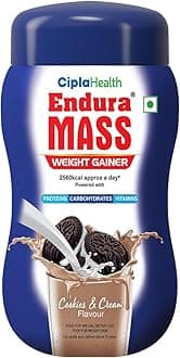 Endura Mass Weight Gainer Powder 550G Cookies & Cream | Unique Blend Of 3 Sources Of Protein, Carbs, Vitamins & Essential Minerals | Ideal For Children Above 10 Years, Men, Women & Athletes