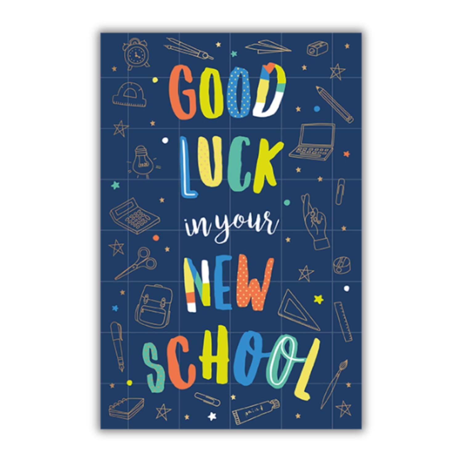 Good Luck in Your New School Card for Boys - School Equipment with Foil Finish - Eco-Friendly - by Words and Wishes