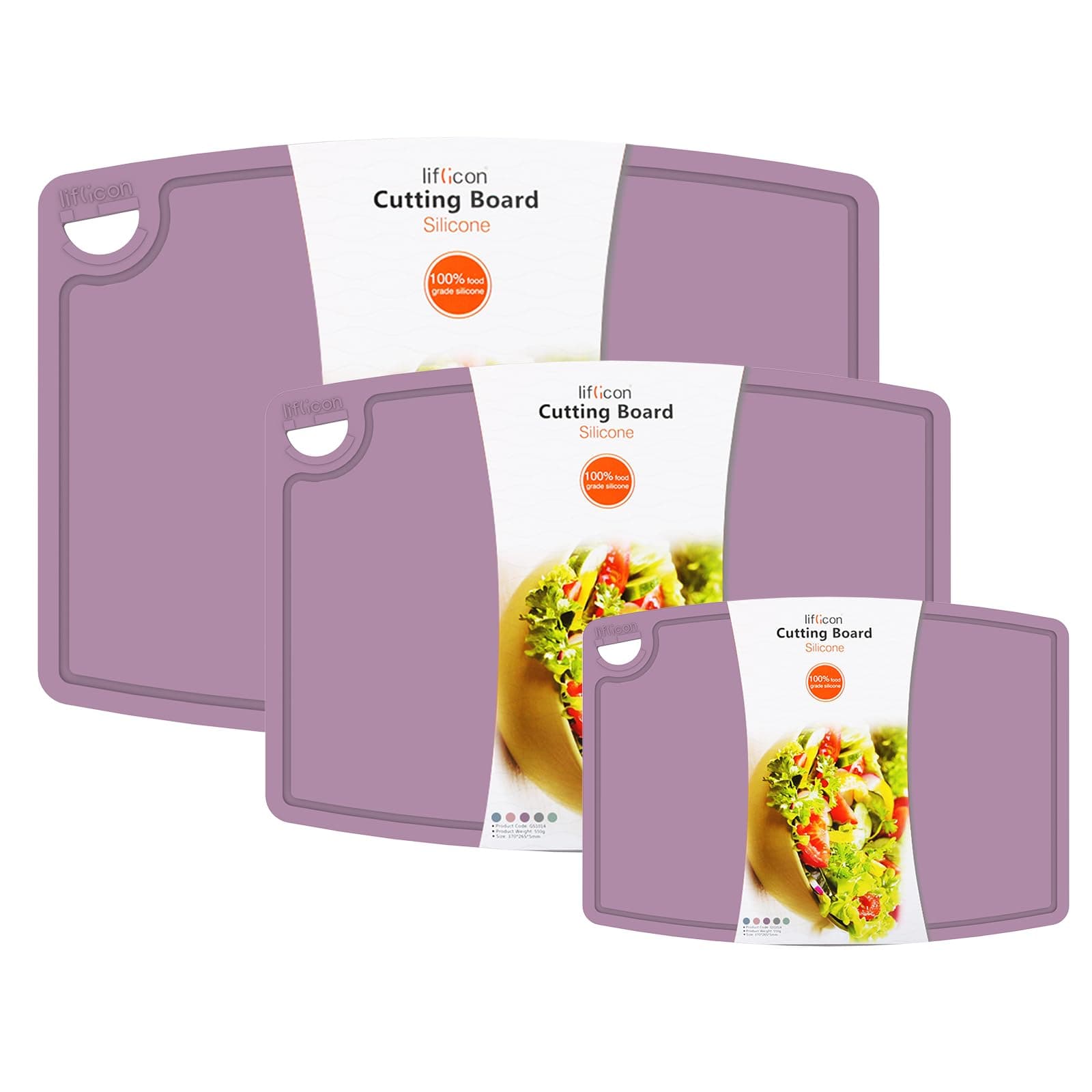 Silicone Thick Cutting Boards Mats Set of 3 Foldable & Flexible Design Juice Grooves Easy Grip Handle Dishwasher Safe for Kitchen,BPA free Silicone Cutting Board-Plum Purple