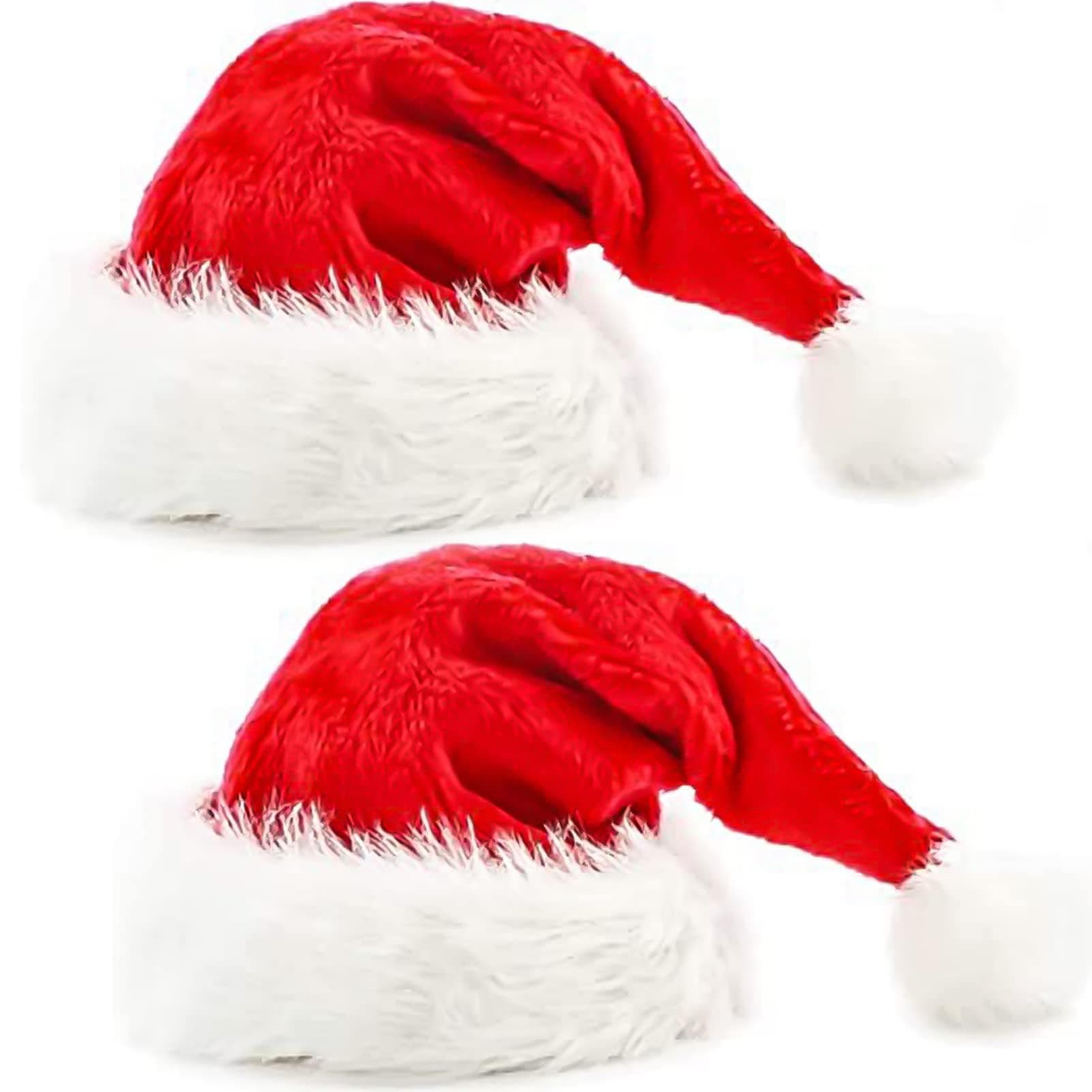 kockuu 2pcs Fluffy Santa Hats Set with Plush Brim and Liner for Adults Women - Christmas, New Year Party Supplies & Gifts