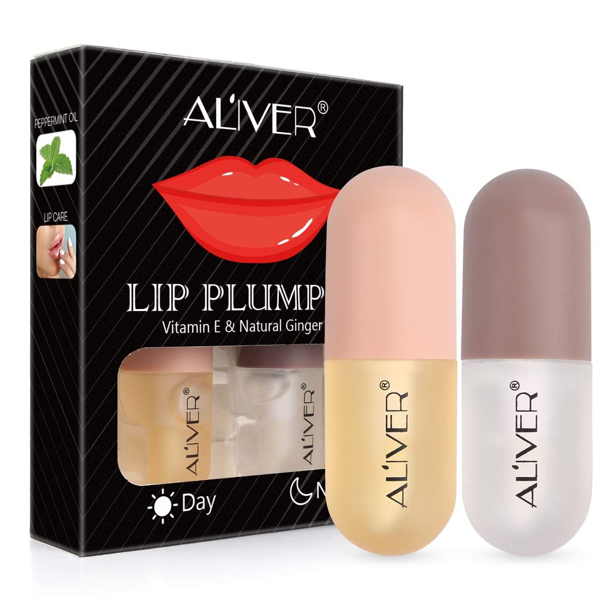 Lip Plumper Gloss - Natural Lip Plumper,Plumper Set Contains Day and Night Lip Gloss -Clear Lip Plump Gloss-Enhancer for Fuller & Hydrated Lips | Give Volume,Moisturize