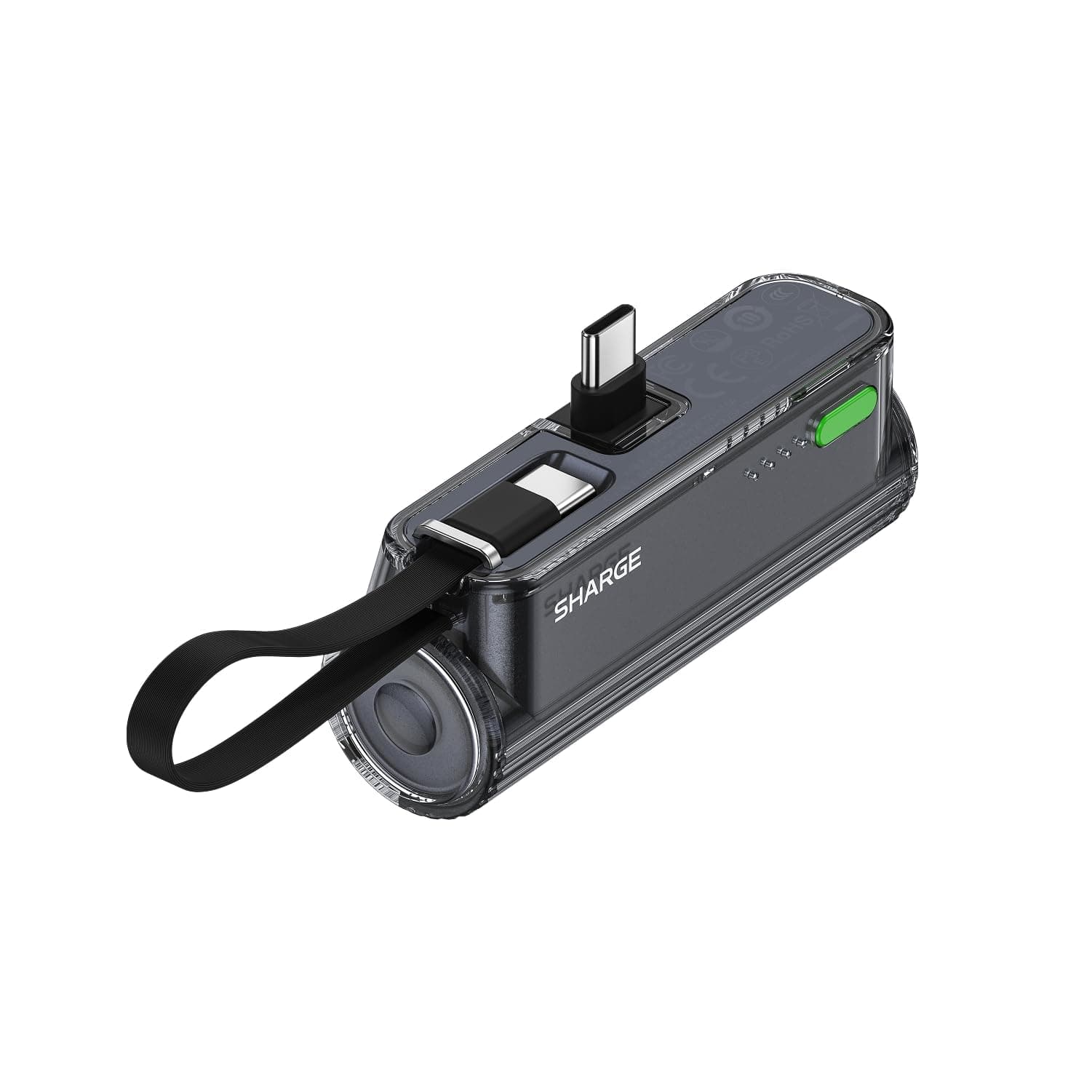 sharge Flow Mini 2 Power Bank with Built-in Cable 22.5W Max Portable Charger for Travel, Fast Charging Battery Pack with iOS and USB-C Connector for iPhone 17/16/15/14, Galaxy, Google, and More