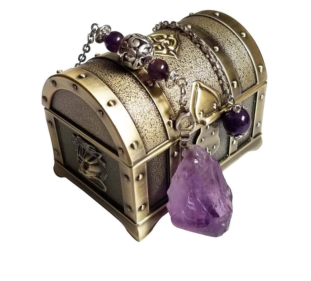 Spirit Hunter Raw Amethyst Gemstone Quartz Crystal Pendulums for Dowsing and Divination (Include Vintage Zinc Alloy Jewelry Box).