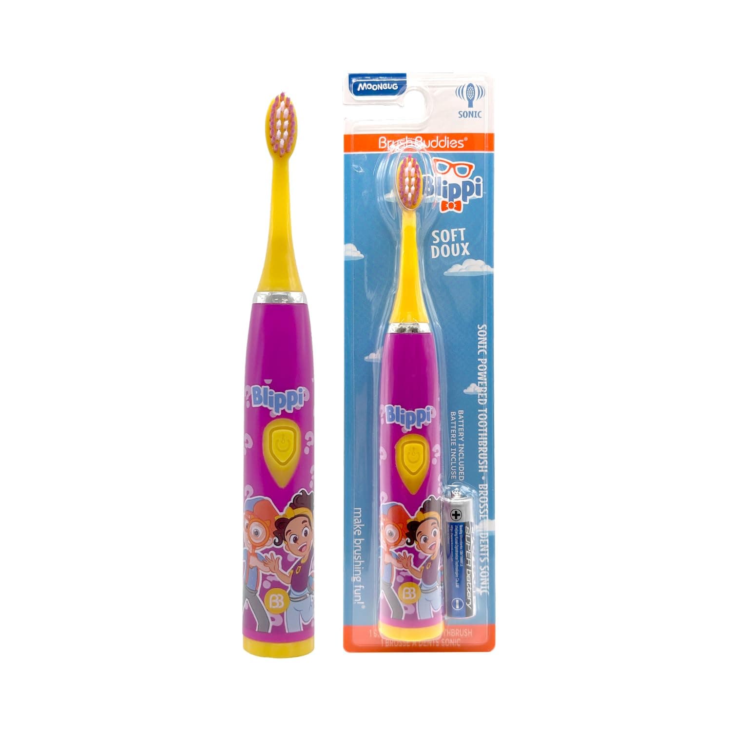 Brush Buddies Blippi Battery Powered Sonic Toothbrush for Kids, Children, Boys, Girls. (Blippi Electric Toothbrush)
