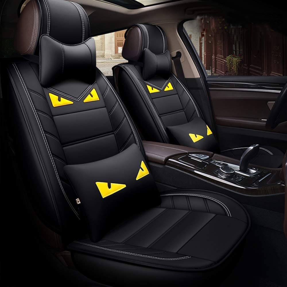 Mopow Seat Covers 5-Seats Cars PU Leather Black (Offline Store Hot) Trust Quality Universal Fit Full Set with Gift(23-BK)