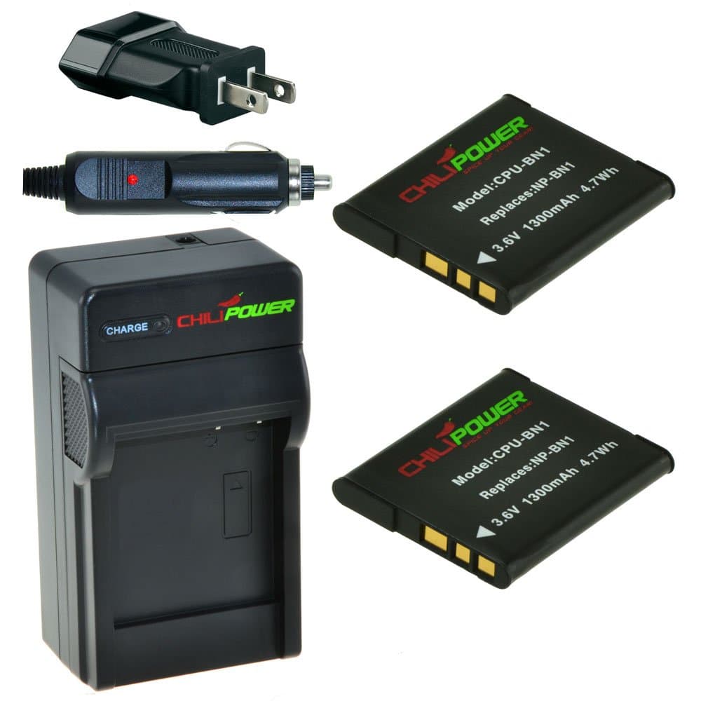 ChiliPower NP-BN1 1300mAh Battery 2-Pack + Charger (US Plug) for Sony Cybershot DSC-WX5, DSC-WX7, DSC-WX9, DSC-WX30, DSC-WX50, DSC-WX70, DSC-WX80, DSC-WX150, DSC-QX10, DSC-QX100, DSC-T99, DSC-T110, DSC-TF1, DSC-TX9, DSC-TX10, DSC-TX20, DSC-TX30, DSC-TX55, DSC-TX66, DSC-TX100V, DSC-TX200V, DSC-W350, DSC-W360, DSC-W380, DSC-W390, DSC-W510, DSC-W515PS, DSC-W520, DSC-W530, DSC-W550, DSC-W560, DSC-W570, DSC-W580, DSC-W610, DSC-W620, DSC-W650, DSC-W690, DSC-W710, DSC-W730, DSC-W810, DSC-W830