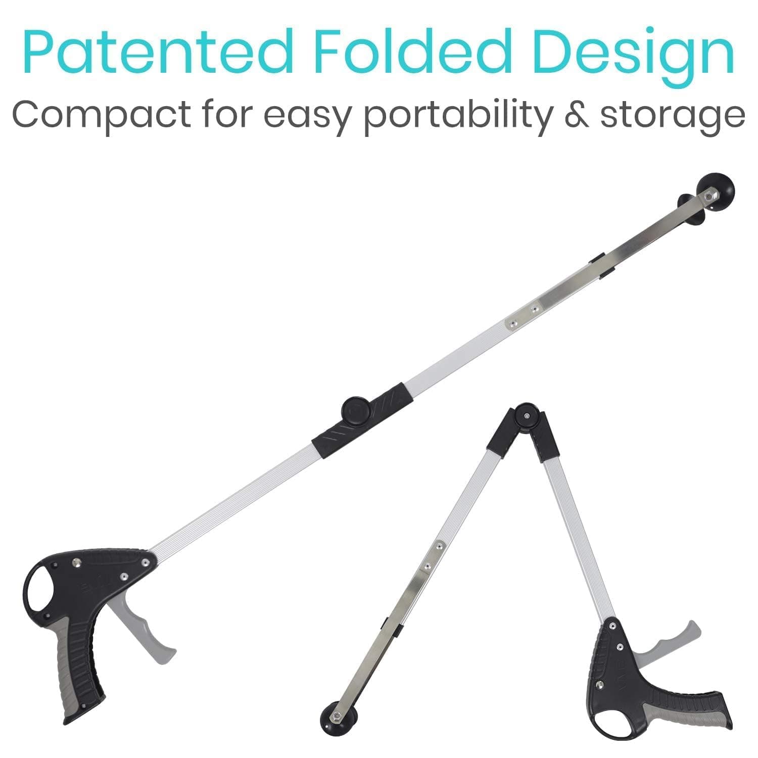 Vive Foldable Suction Reacher Grabber Tool for Elderly 2 Pack - 32 Inches Long Reach Grabber Claw - Pick Up Grab Tool - Reachers for Disabled & Seniors Heavy Duty - Trash, Garbage, Cups Picker Assist