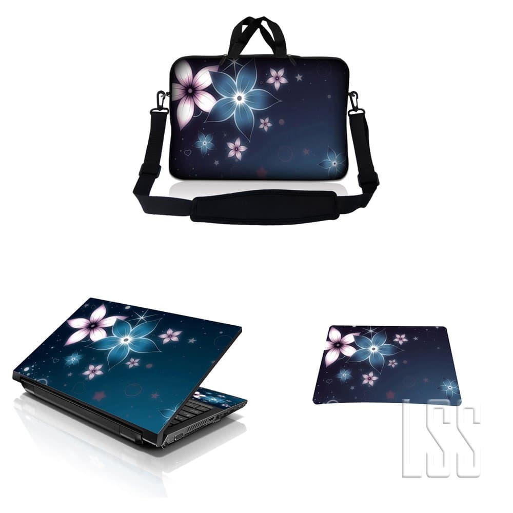 13 inch Sleeve Bag Carrying Case w/Handle, Adjustable Shoulder & Matching Skin Sticker, Mouse Pad Compatible with 12" 12.1" 13" 13.3" - Plumeria Flower Floral