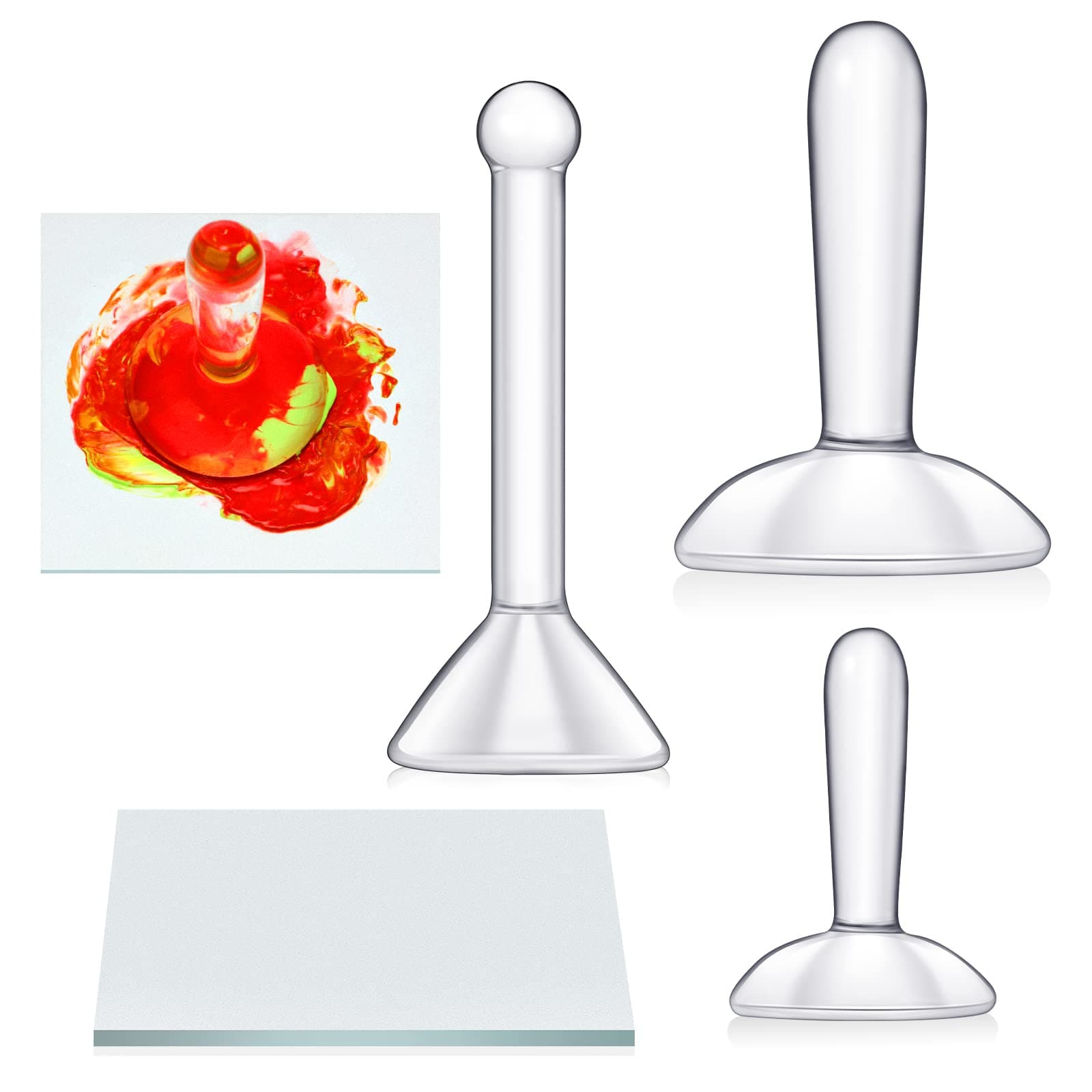 4 Pcs Paint Muller and Slab, 3 Flat Bottom Glass Muller for Making Paint Mineral Pigment Grinding Pestle with Frosted Glass Grinding Plate for DIY Oil Painting Watercolor Tempera Thangka Homemade