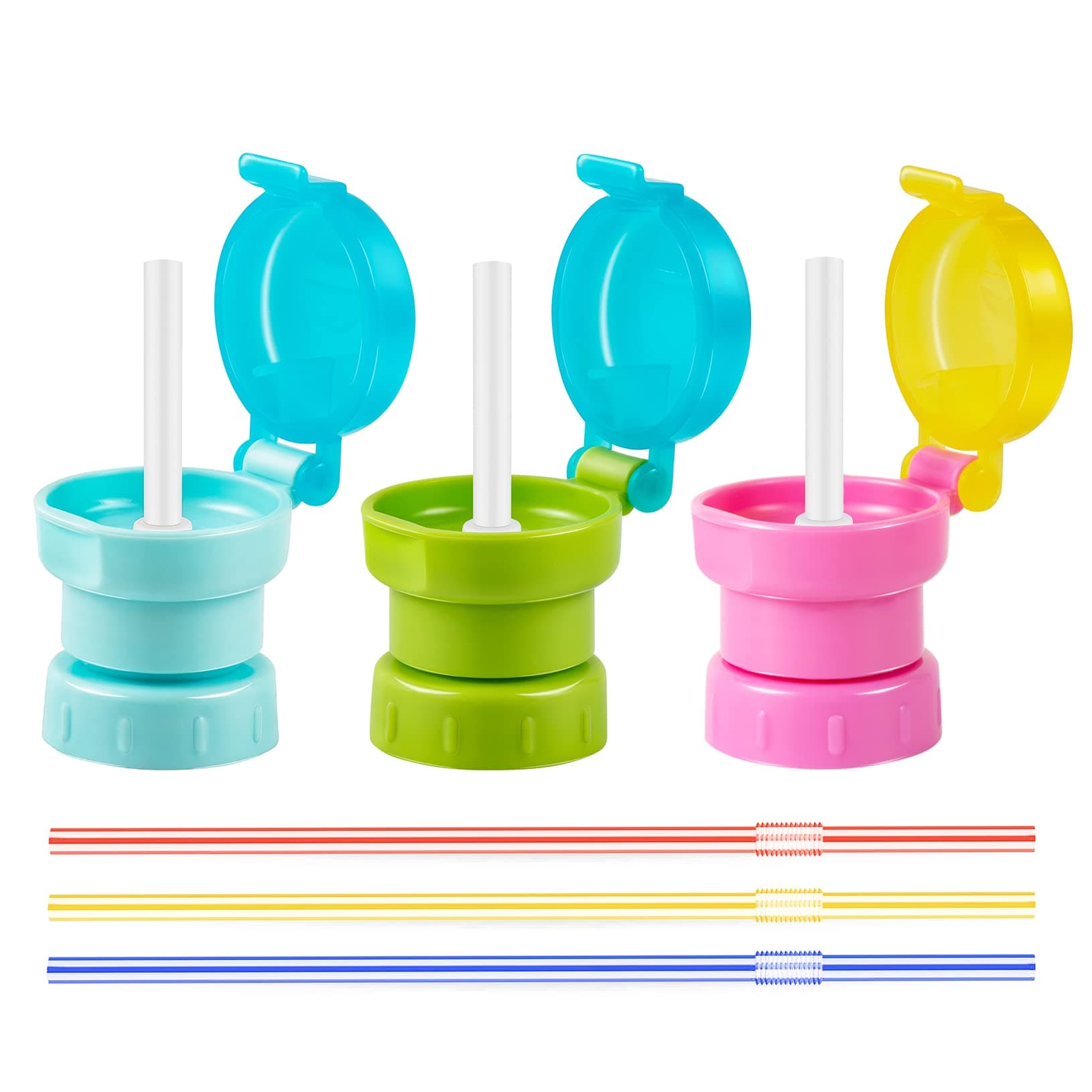 Ponpon 3pcs Spill Proof Water Bottle Twist Cover Cap Portable Juice Soda Water Bottle Caps with Straw for Children Random Color